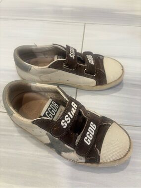 Golden Goose White & Brown Velcro Sneakers with Gray Star size31 ,is13-13.5 us